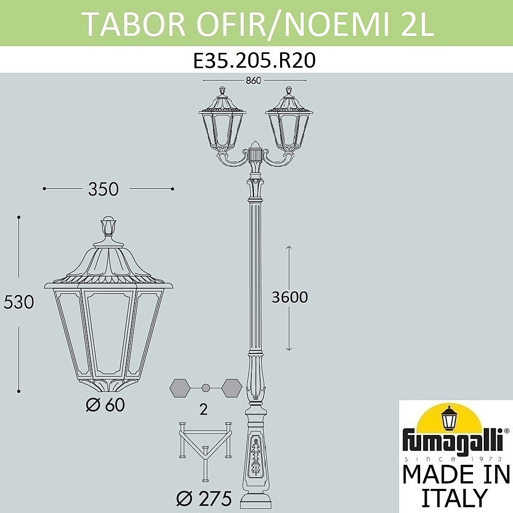 Столб фонарный уличный Fumagalli Noemi E35.205.R20.WYH27