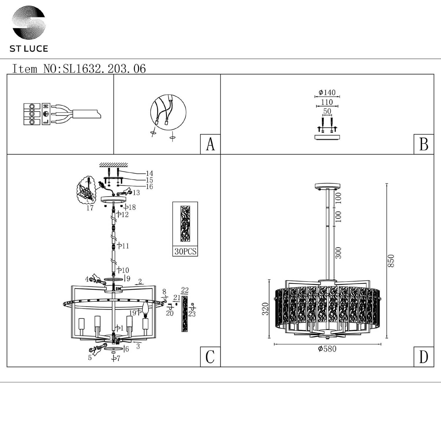 Люстра на штанге ST Luce Mira SL1632.203.06 Люстра на штанге ST Luce Mira SL1632.203.06