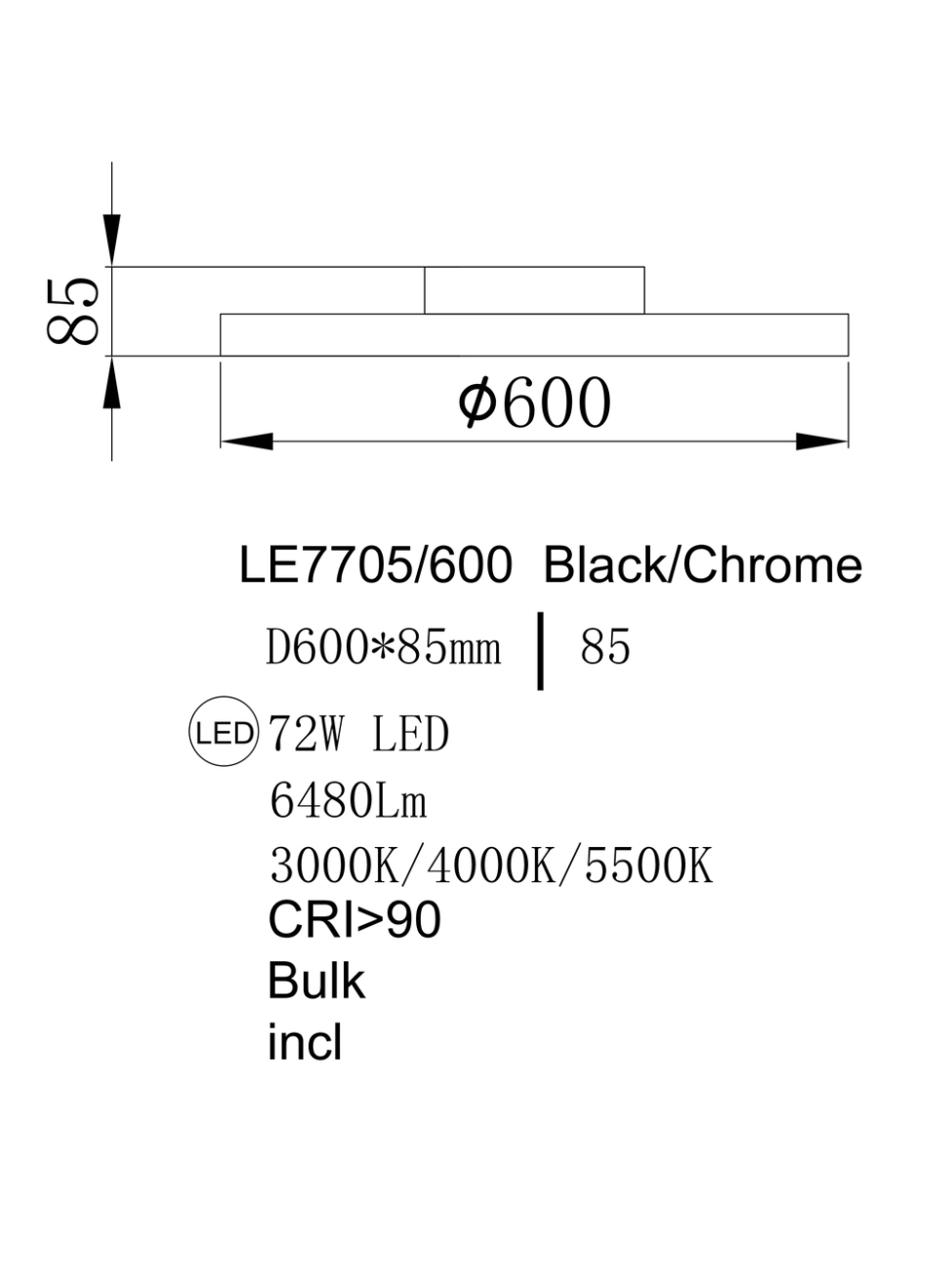 Светильник потолочный LEON Eclipse LE7705/600 Black Chrome