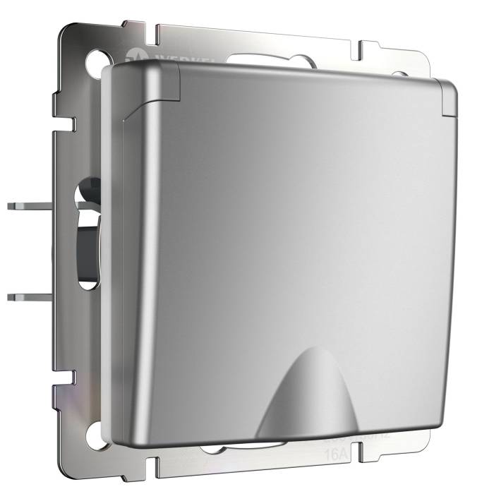 Розетка Werkel W1171206/ Розетка влагозащ. с зазем. с защит. крышкой и шторками (серебряный)