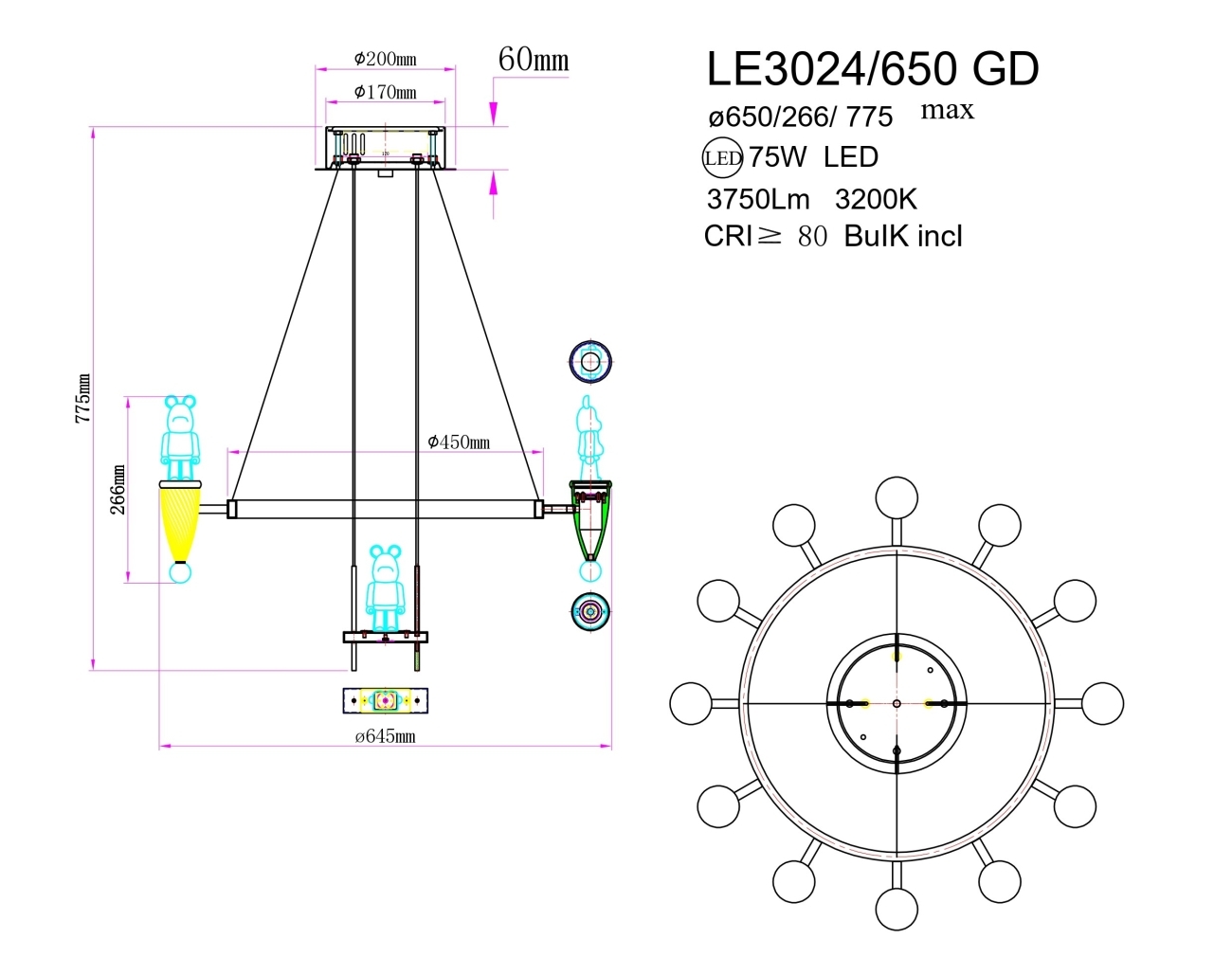 Подвесная люстра LEON Joli LE3024/650 GD