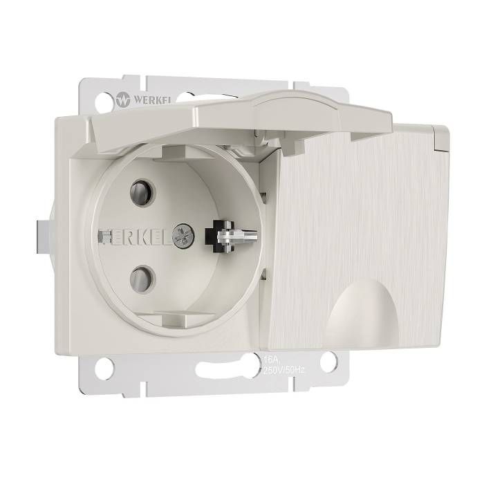 Розетка Werkel W1172213/ Розетка двойная влагозащ. с зазем. с защит. крышками и шторками (перламутровый рифленый)