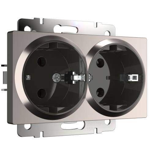 Розетка Werkel W1172002/ Розетка двойная с заземлением (глянцевый никель)