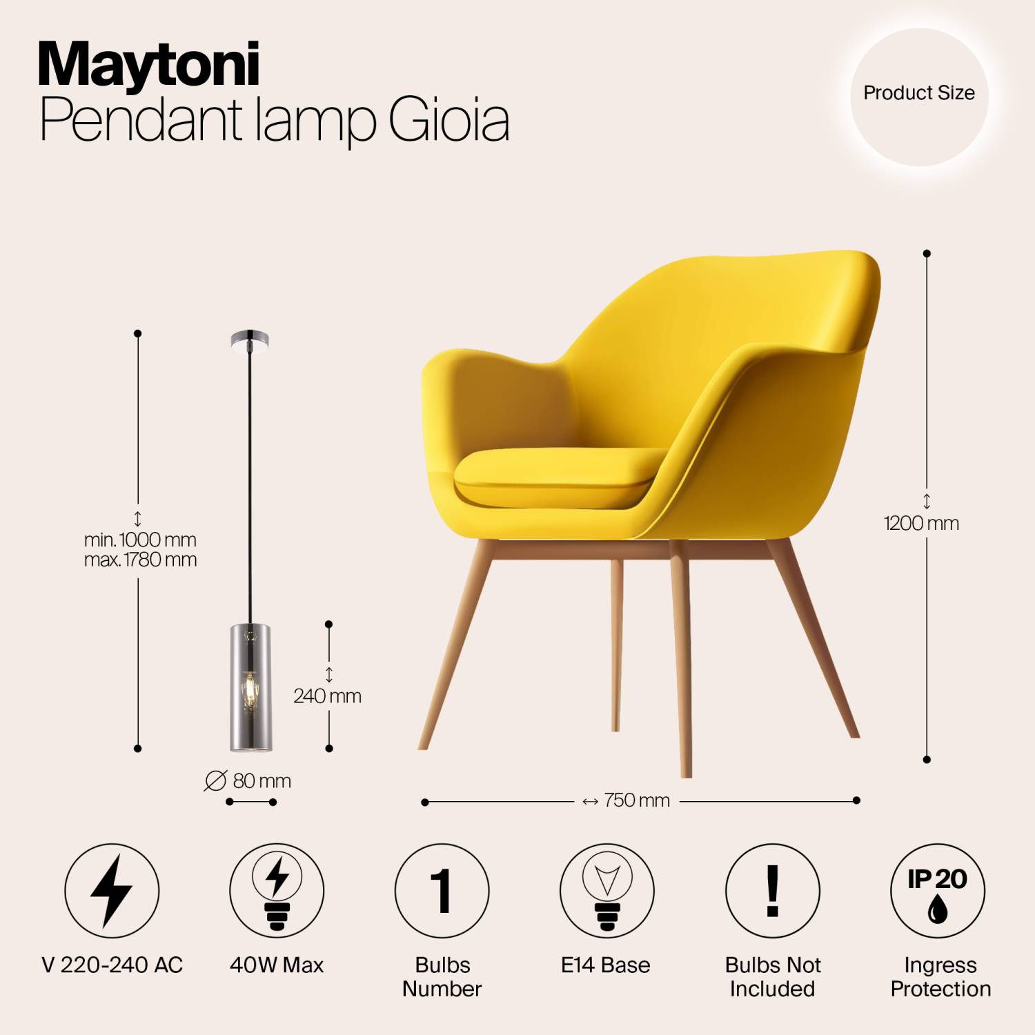 Светильник подвесной Maytoni Gioia P011PL-01CH