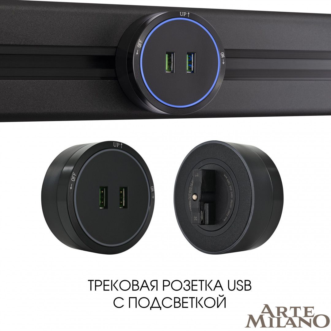 Трековая розетка Arte Milano Am-track-sockets 380066TS LED/USBx2 Black