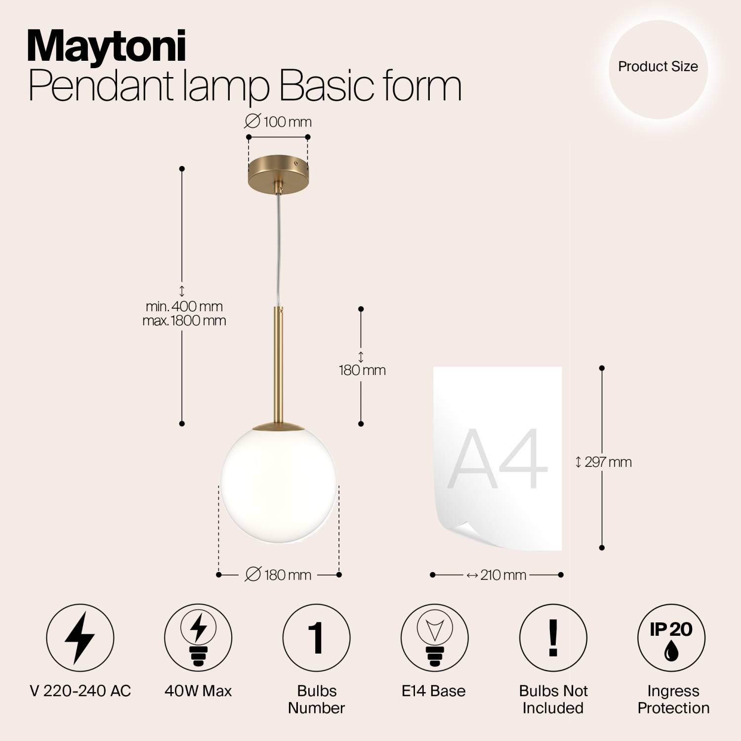 Светильник подвесной Maytoni Basic form MOD321PL-01G2