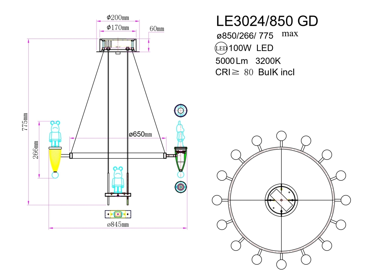 Подвесная люстра LEON Joli LE3024/850 GD
