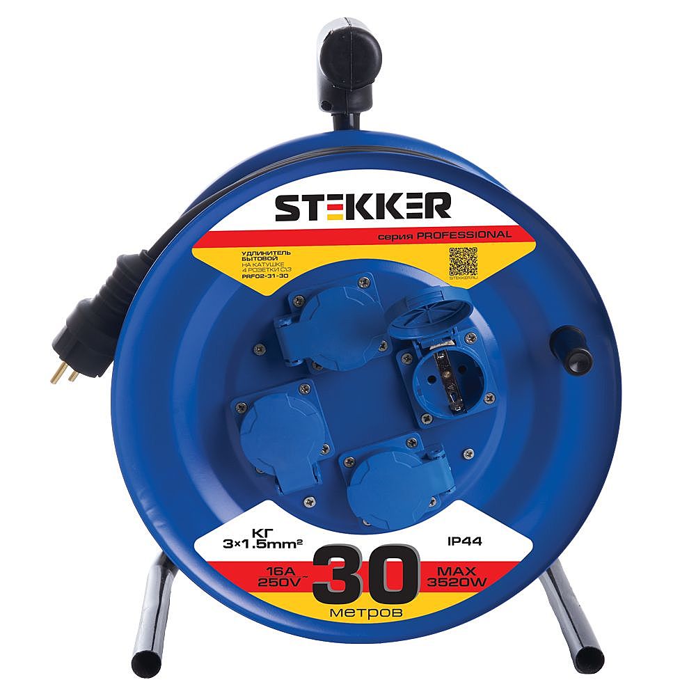 Удлинитель на металлической катушке с/з 4-местный Stekker Professional 39786 Удлинитель на металлической катушке с/з 4-местный Stekker Professional 39786
