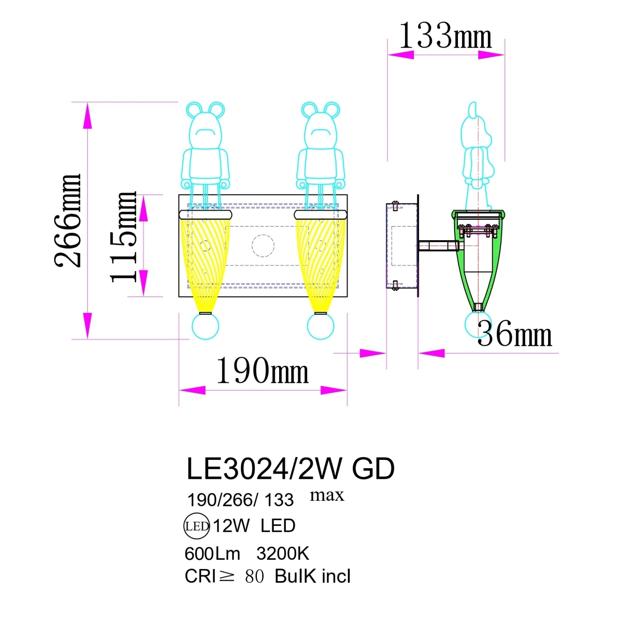 Настенное бра LEON Joli LE3024/2W GD