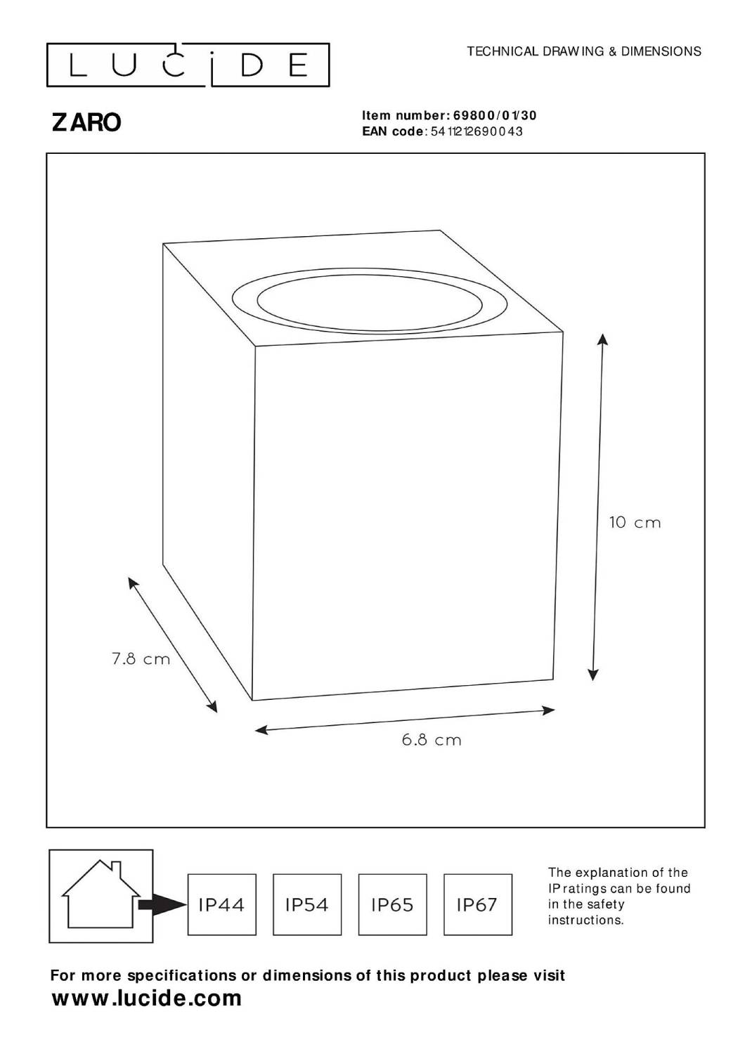 Уличный настенный светильник Lucide Zaro 69800/01/30