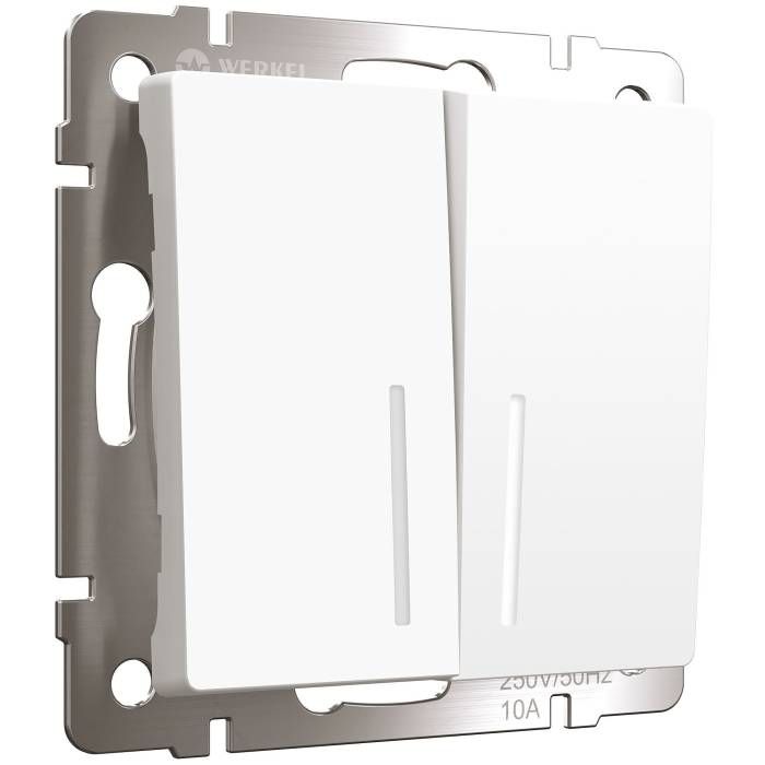 Выключатель Werkel W1122161/ Выключатель двухклавишный проходной с подсветкой (белый матовый)