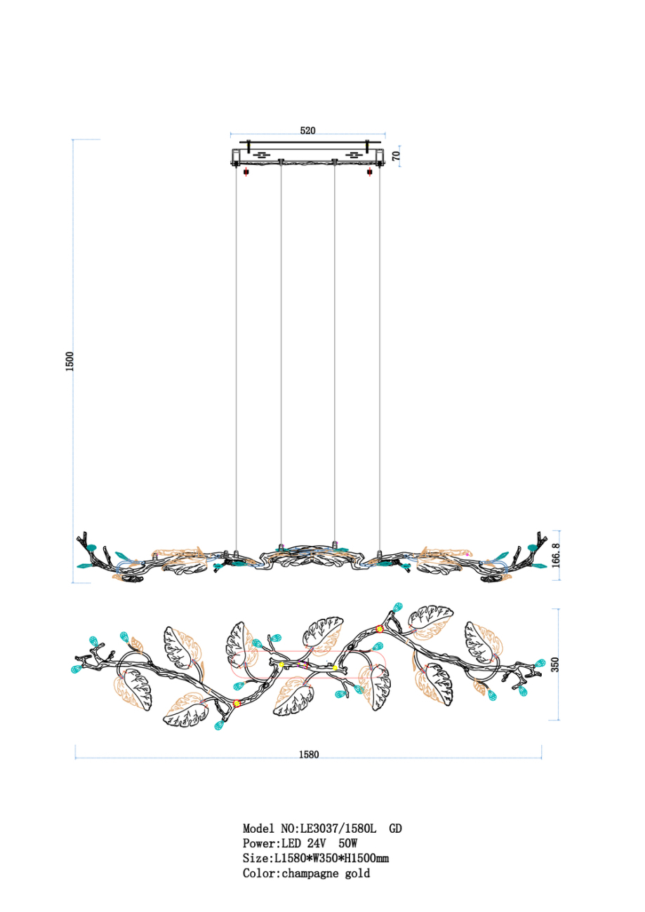 Подвесная люстра LEON Olivia LE3037/1580L GD