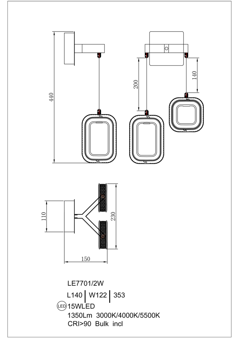 Настенное бра LEON Theona LE7701/2W Grey/Gold