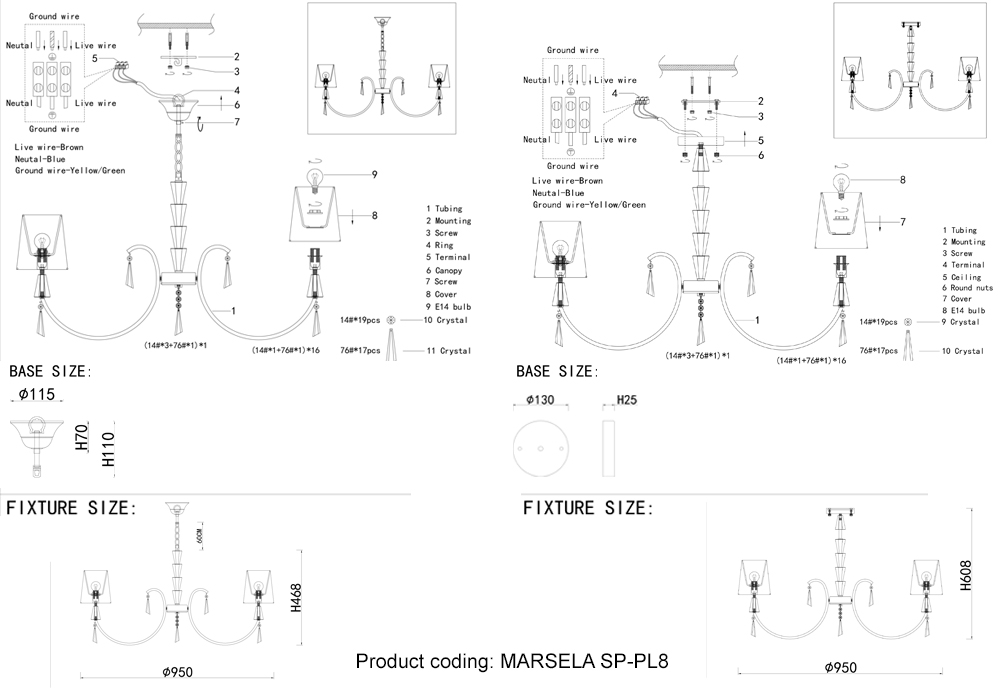 Подвесная люстра Crystal Lux Marsela MARSELA SP-PL8 NICKEL