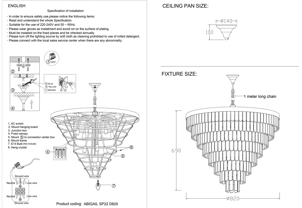 Подвесная люстра Crystal Lux Abigail ABIGAIL SP22 D820 GOLD/AMBER