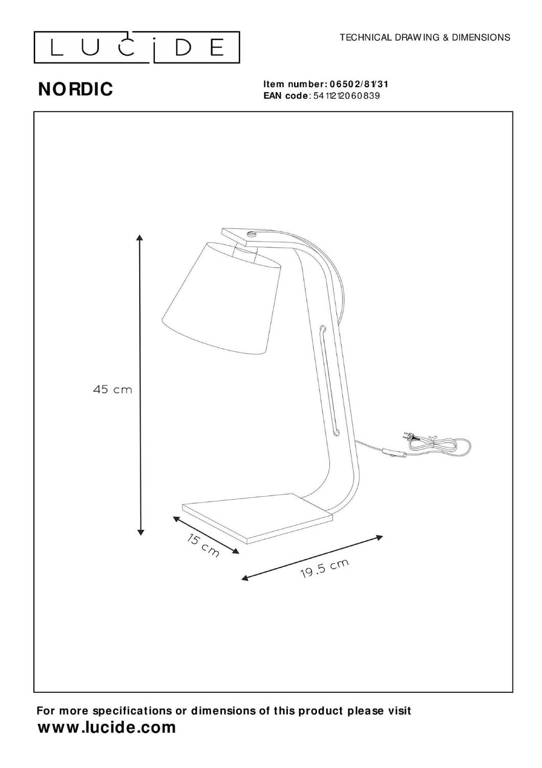 Настольная лампа Lucide Nordic 06502/81/31