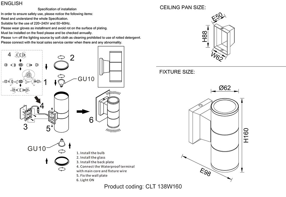 Уличный настенный светильник Crystal Lux Clt 138 CLT 138W160 BL
