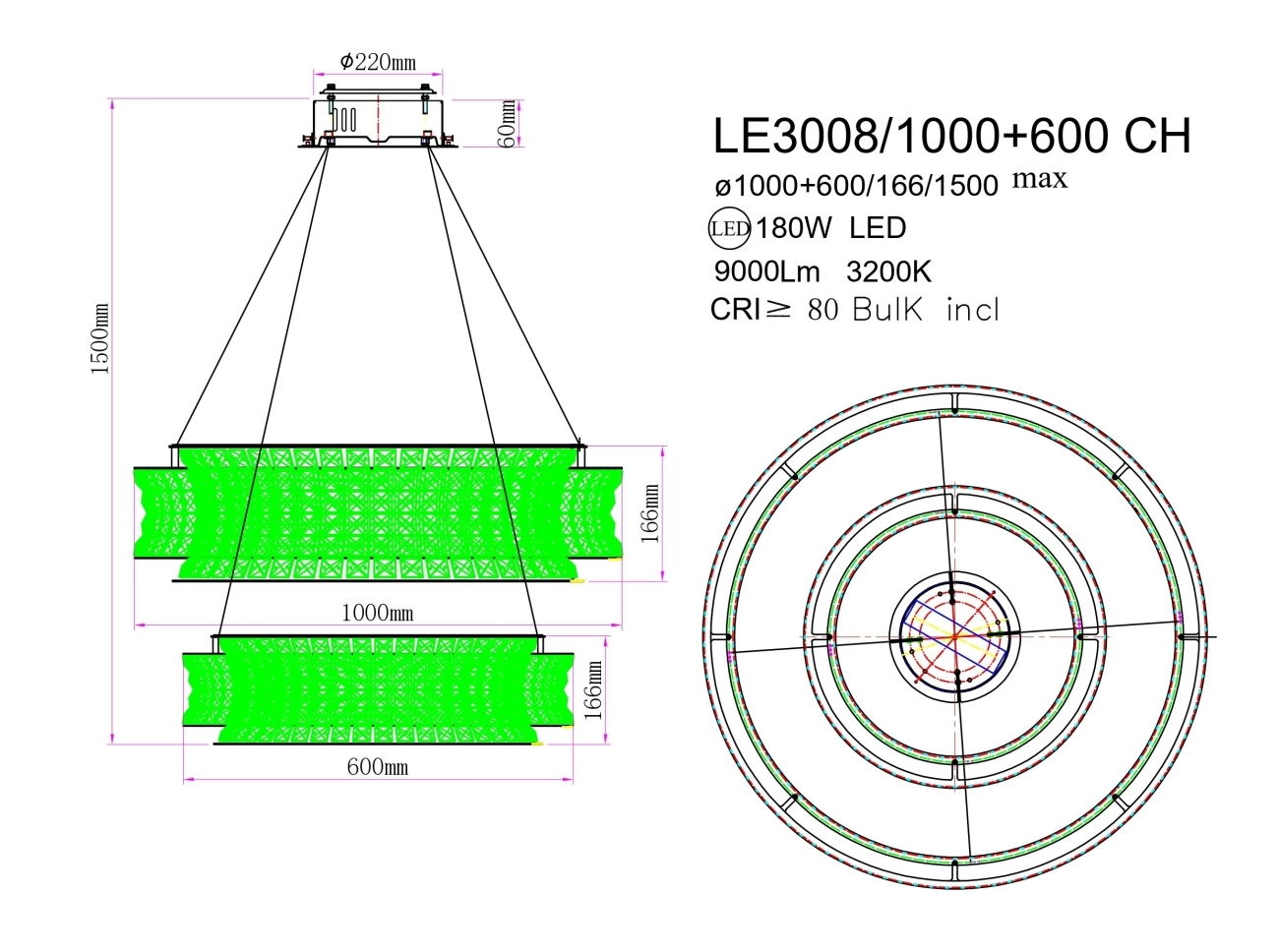 Подвесная люстра LEON Aurelie LE3008/1000-2K CH