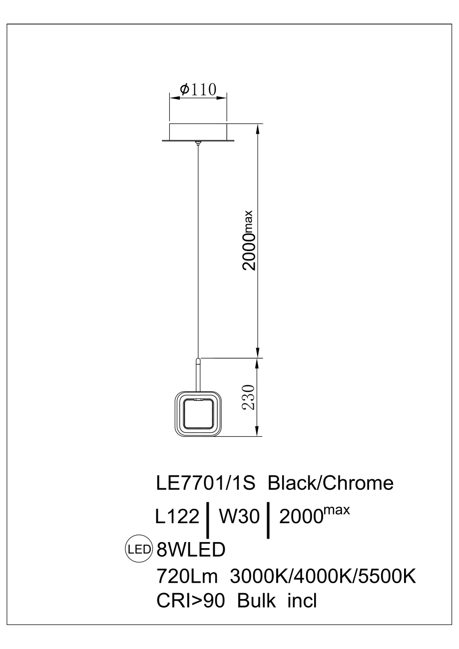 Светильник подвесной LEON Theona LE7701/1S Black Chrome
