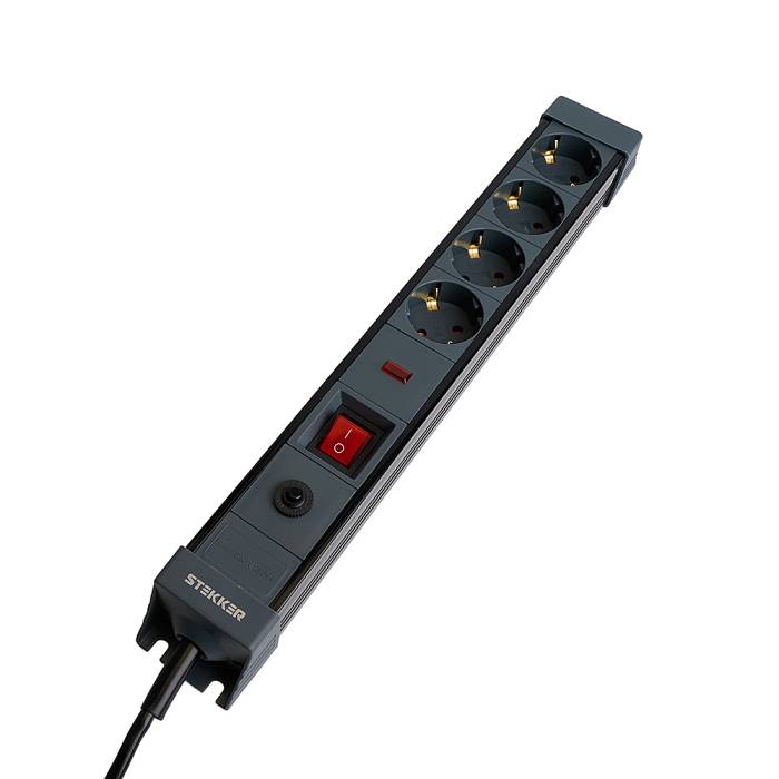 Сетевой фильтр 4-местный с/з 3x1мм2, 1,8 м, Stekker Techno 50156