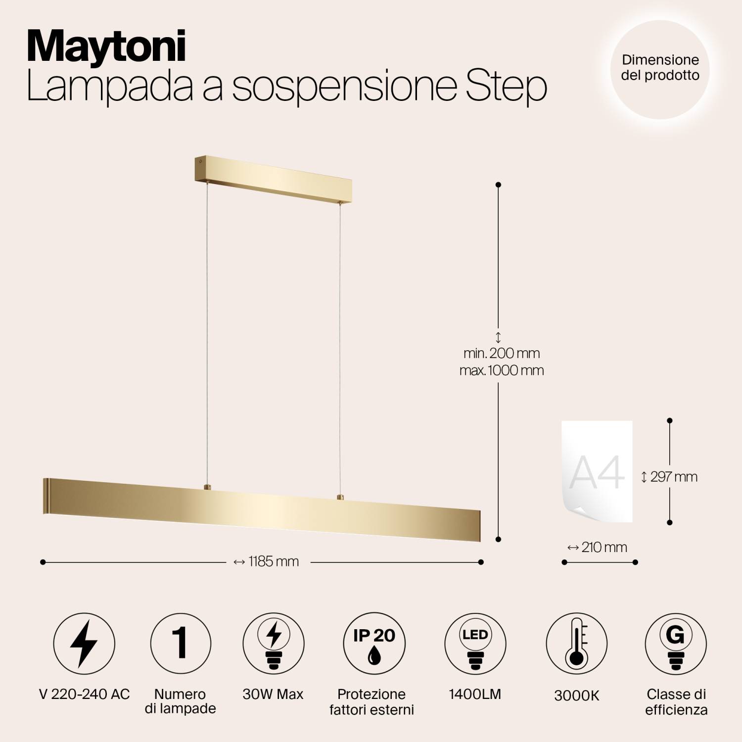 Светильник подвесной Maytoni Step P010PL-L30G3K