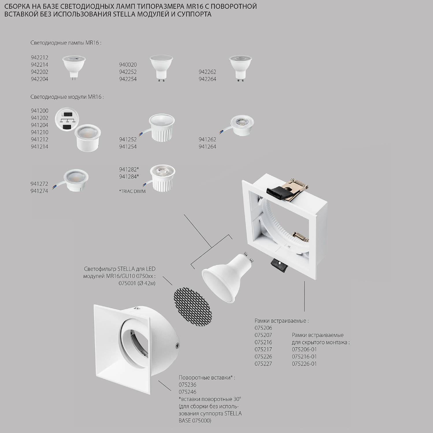 Рамка квадратная встраиваемая для светодиодных модулей 0750xx Lightstar STELLA 075216