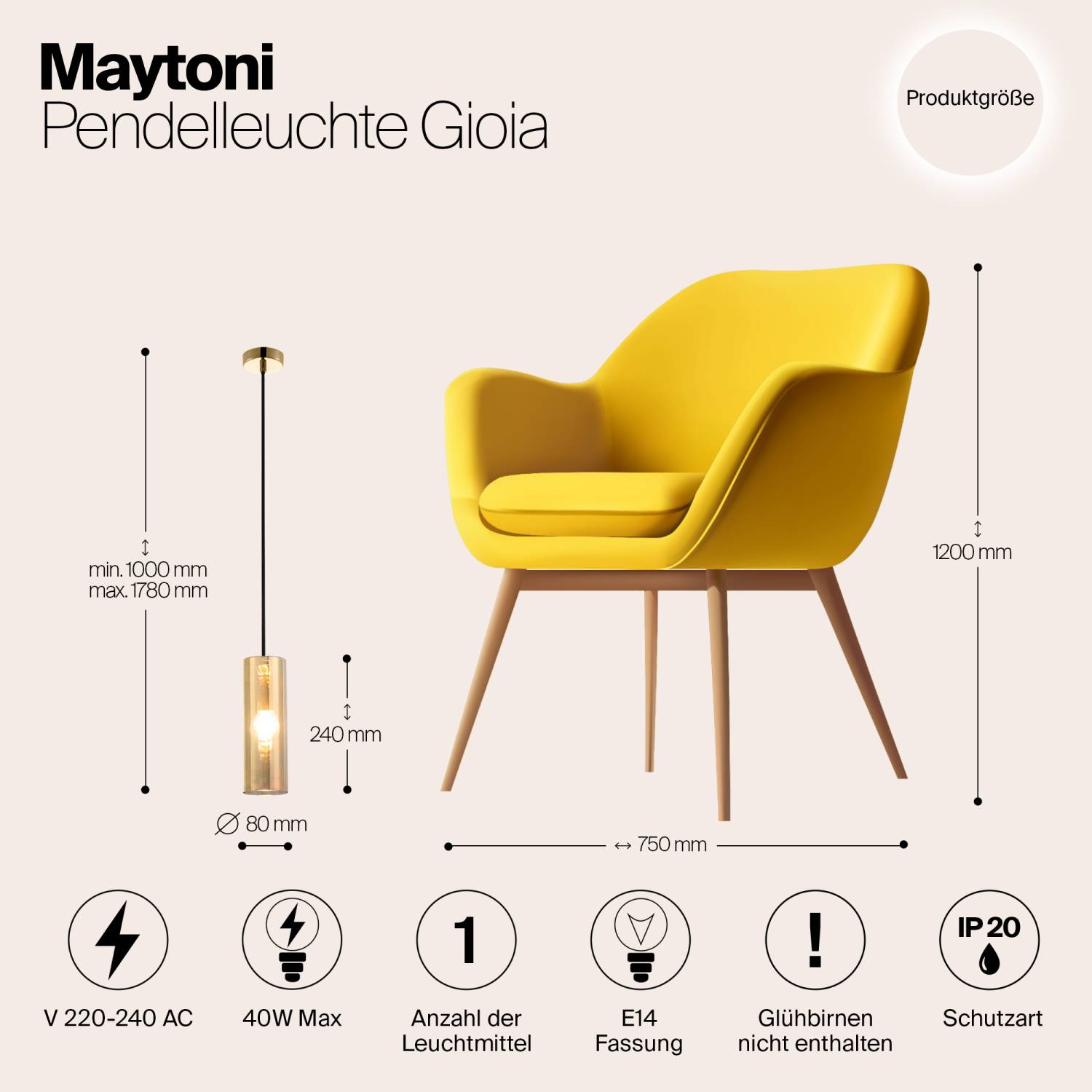Светильник подвесной Maytoni Gioia P011PL-01G