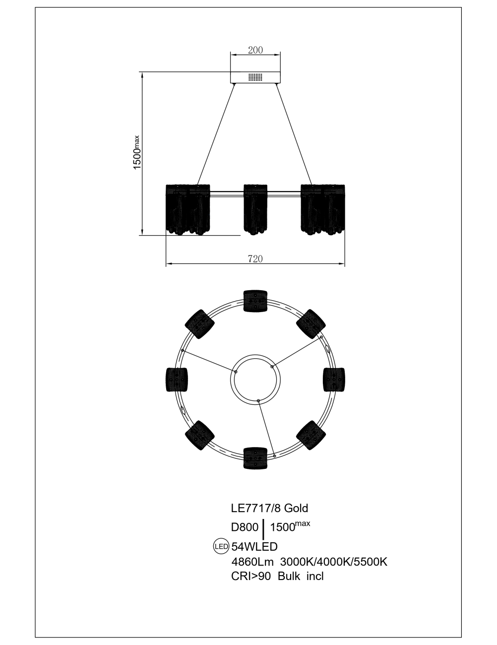 Подвесная люстра LEON Cascade LE7717/8 Gold