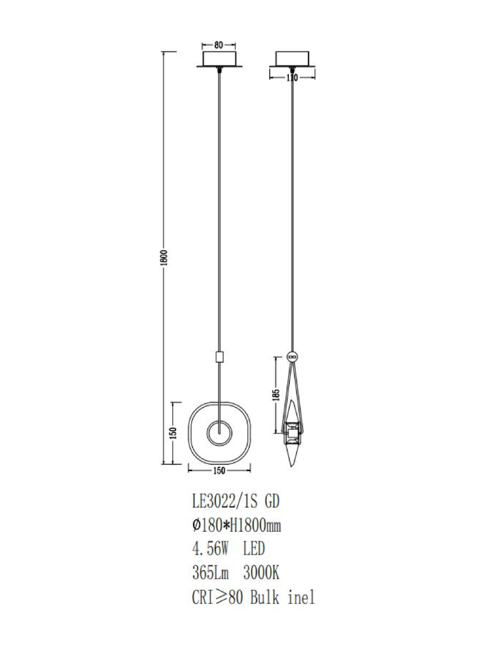 Светильник подвесной LEON Illusion LE3022/1S GD