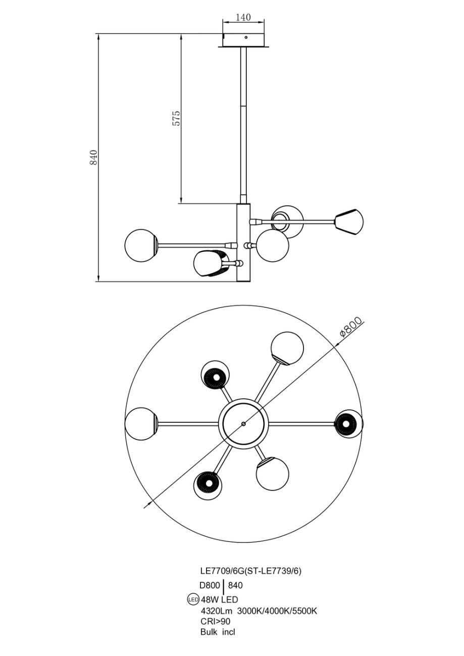 Потолочная люстра LEON Lilith LE7709/6G Black/Chrome/Gold