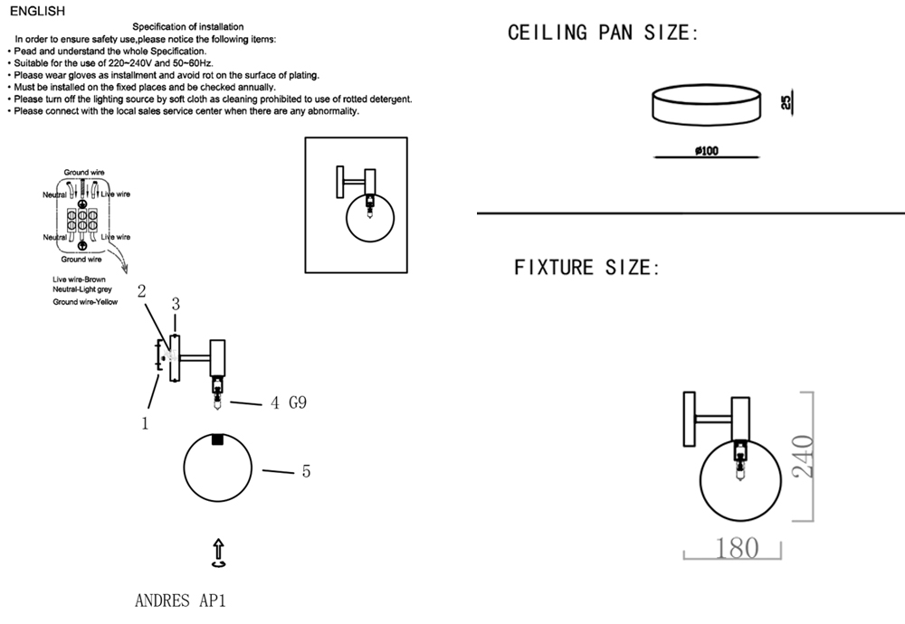 Настенное бра Crystal Lux Andres ANDRES AP1 BRONZE/TRANSPARENTE