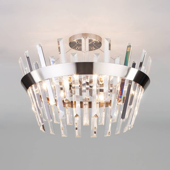 Потолочная люстра Eurosvet Steccato 10111/5 сатин-никель/прозрачный хрусталь Strotskis Smart