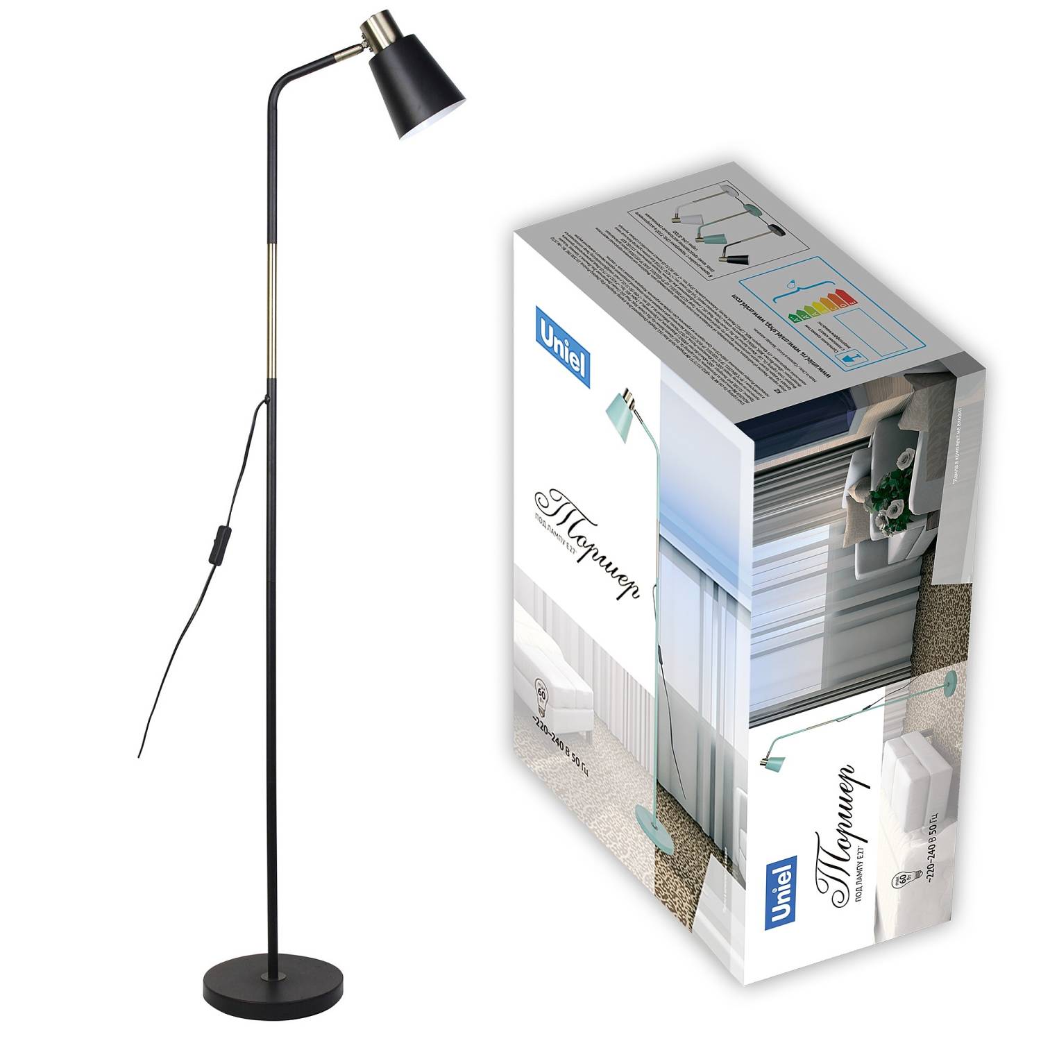 Торшер Uniel UML-T700 E27 BLACK Торшер Uniel UML-T700 E27 BLACK