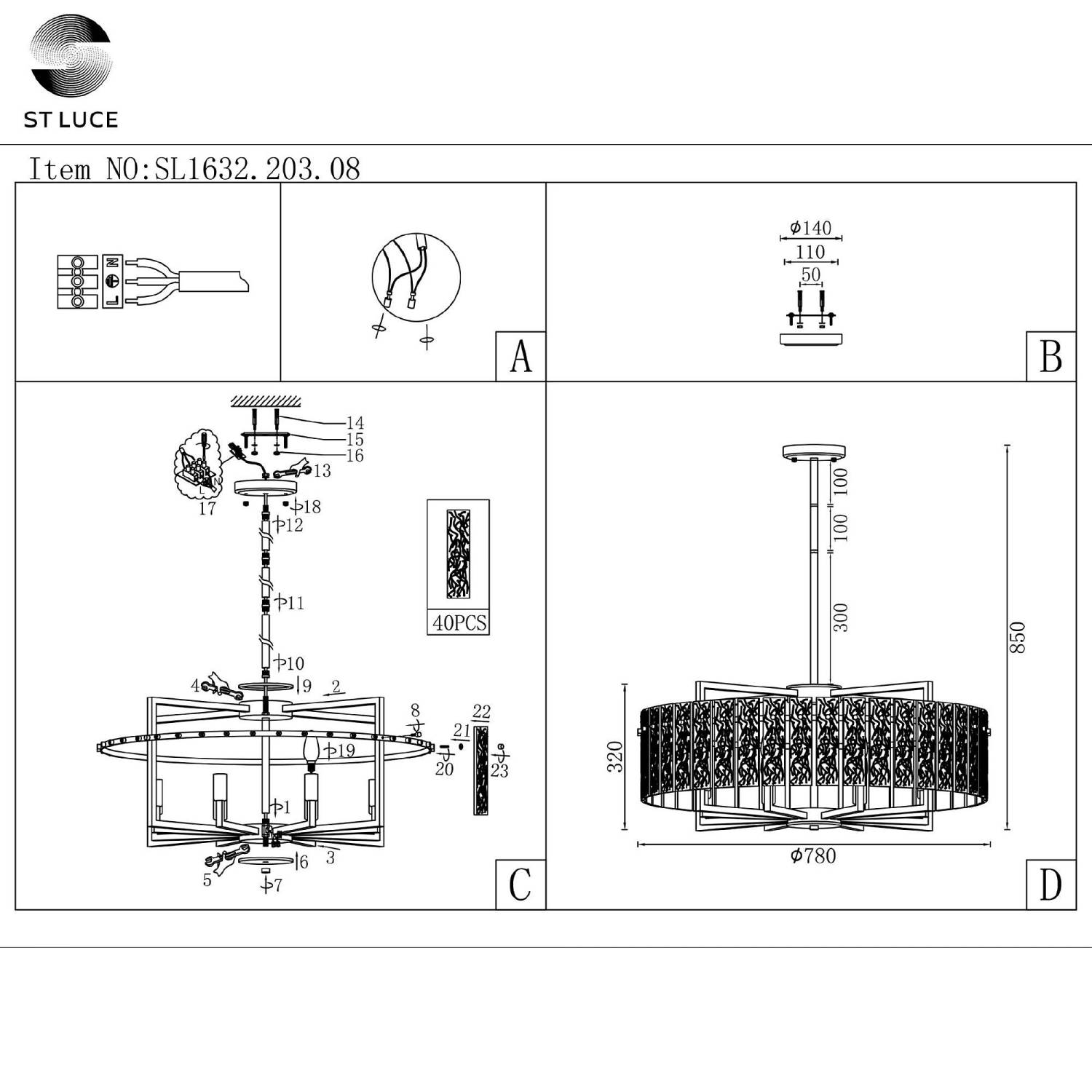 Люстра на штанге ST Luce Mira SL1632.203.08 Люстра на штанге ST Luce Mira SL1632.203.08