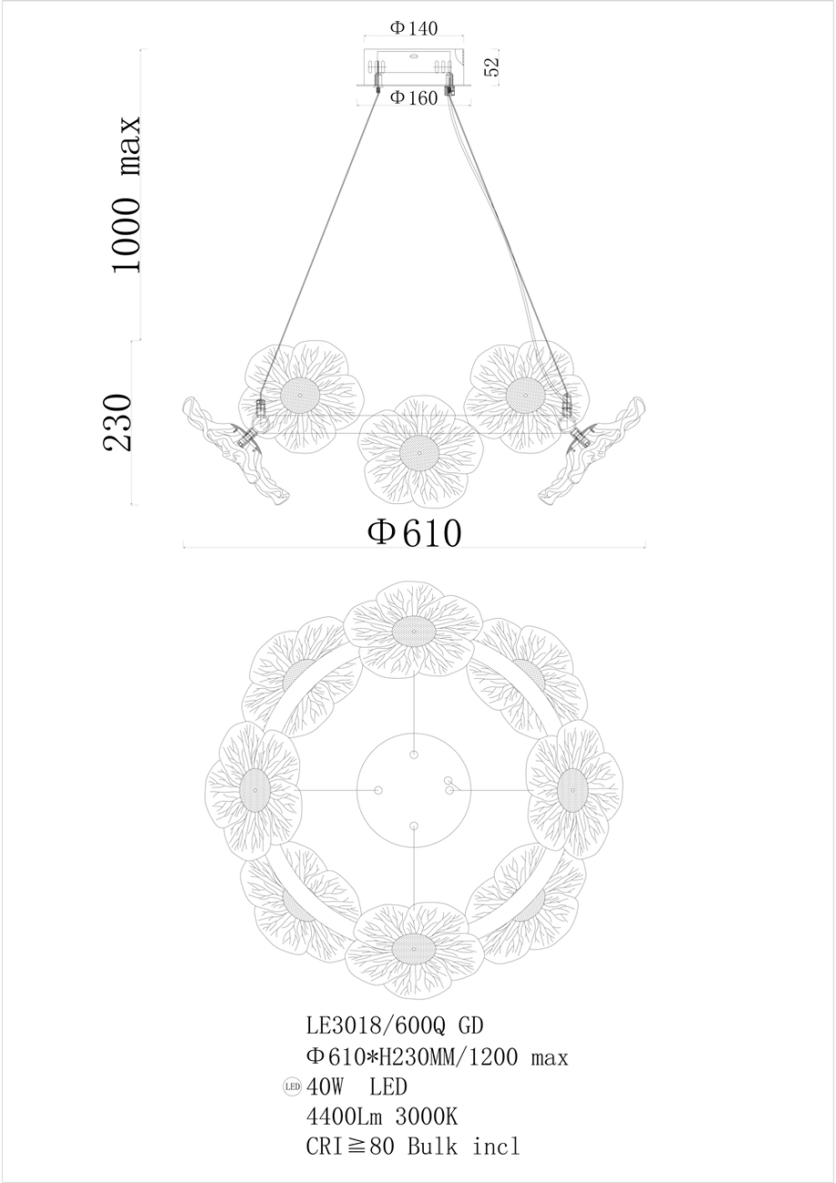 Подвесная люстра LEON Violetta LE3018/600Q GD