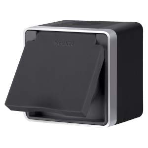 Розетка Werkel W5071234/ Розетка влагозащ. с зазем. с защит. крышкой и шторками Gallant (черный с серебром)