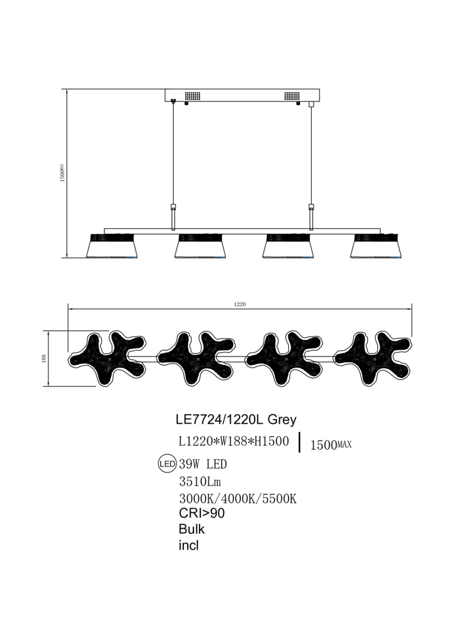 Светильник подвесной LEON Recif LE7724/1220L Grey