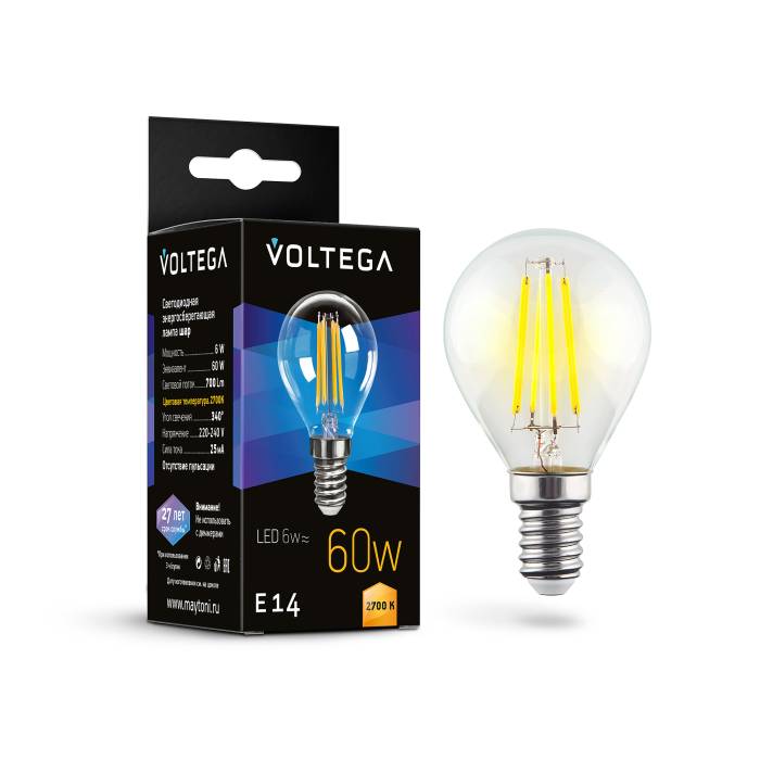Светодиодные лампочки Voltega 7212 (E14)  (6Вт)  (2700K)  Светодиодные лампочки Voltega 7212 (E14)  (6Вт)  (2700K)