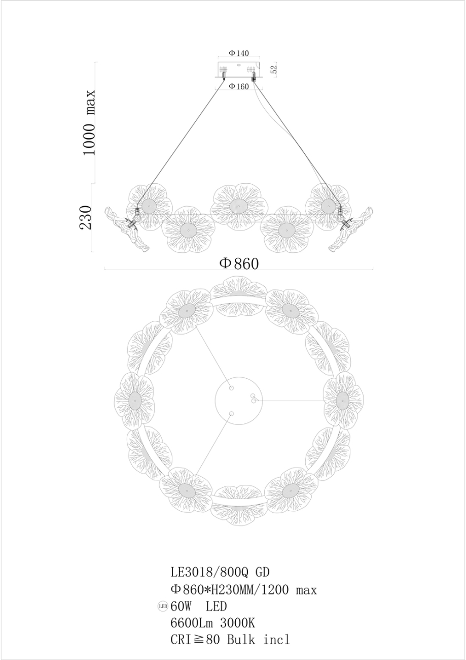 Подвесная люстра LEON Violetta LE3018/800Q GD