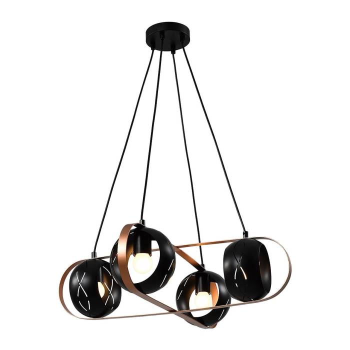 Люстра подвесная Е27 4*60W черный+медь MD.21744-4-P-BK+CP