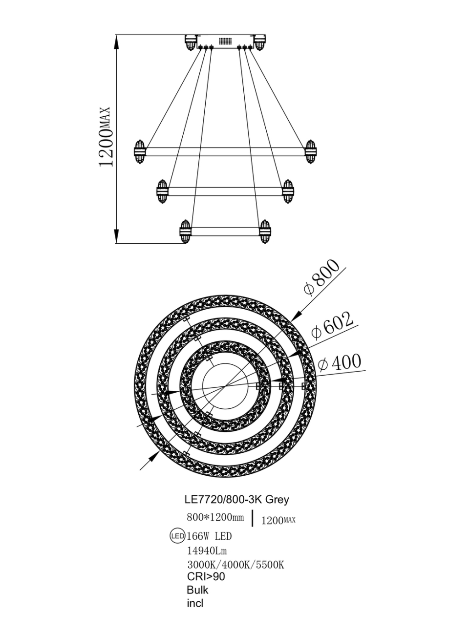 Подвесная люстра LEON Michel LE7720/800-3K Black Chrome