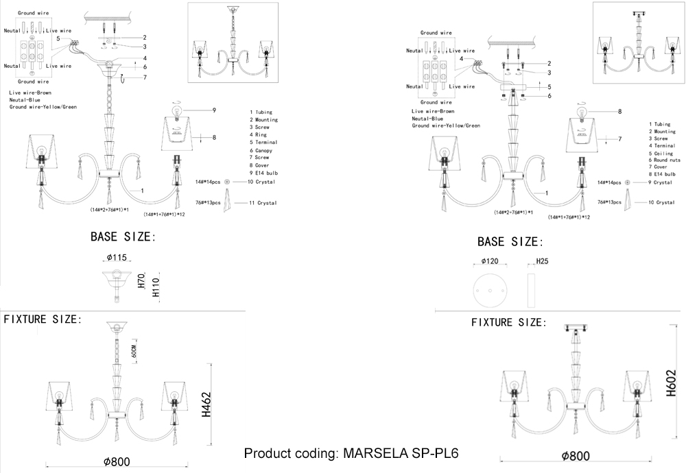 Подвесная люстра Crystal Lux Marsela MARSELA SP-PL6 NICKEL