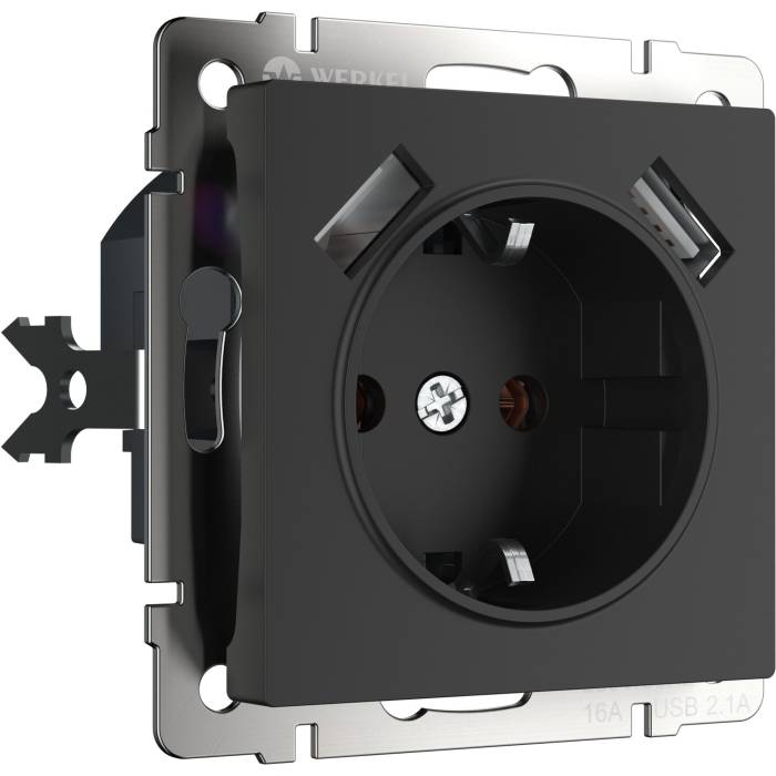 Розетка Werkel W1171508/ Розетка с заземлением, шторками и USBх2 (черный матовый) Розетка Werkel W1171508/ Розетка с заземлением, шторками и USBх2 (черный матовый)