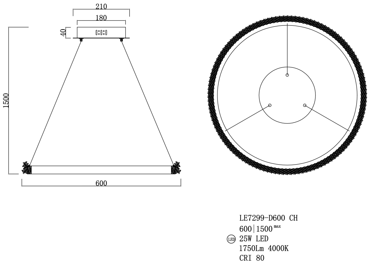 Подвесная люстра LEON Yvet LE7299-D600 CH