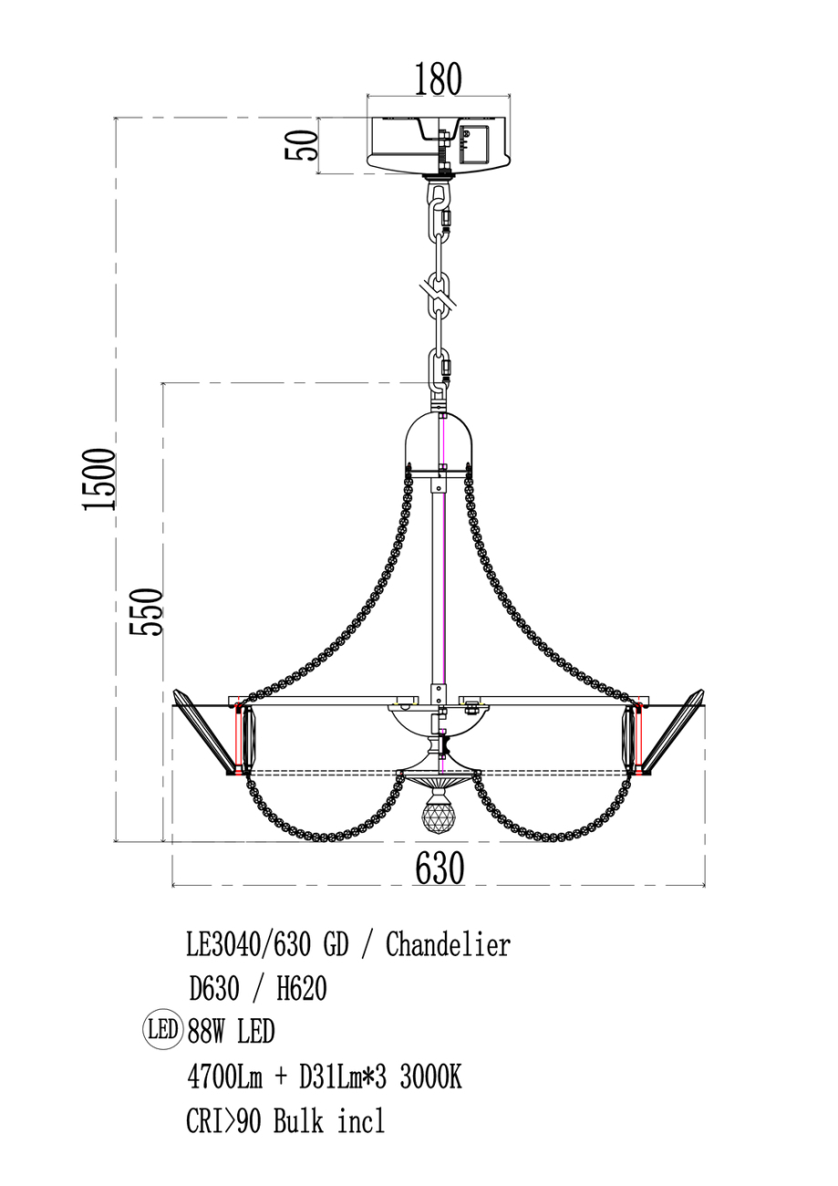 Подвесная люстра LEON Jade LE3040/630 GD