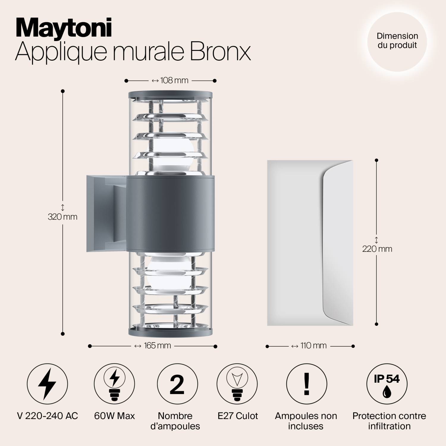 Уличный настенный светильник Maytoni Bronx O576WL-02GR