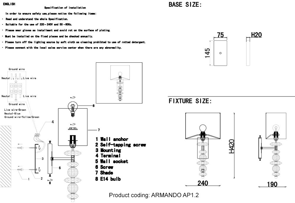 Настенное бра Crystal Lux Armando Gold ARMANDO AP1.2 GOLD