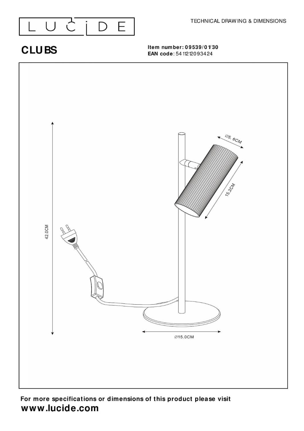Настольная лампа Lucide Clubs 09539/01/30
