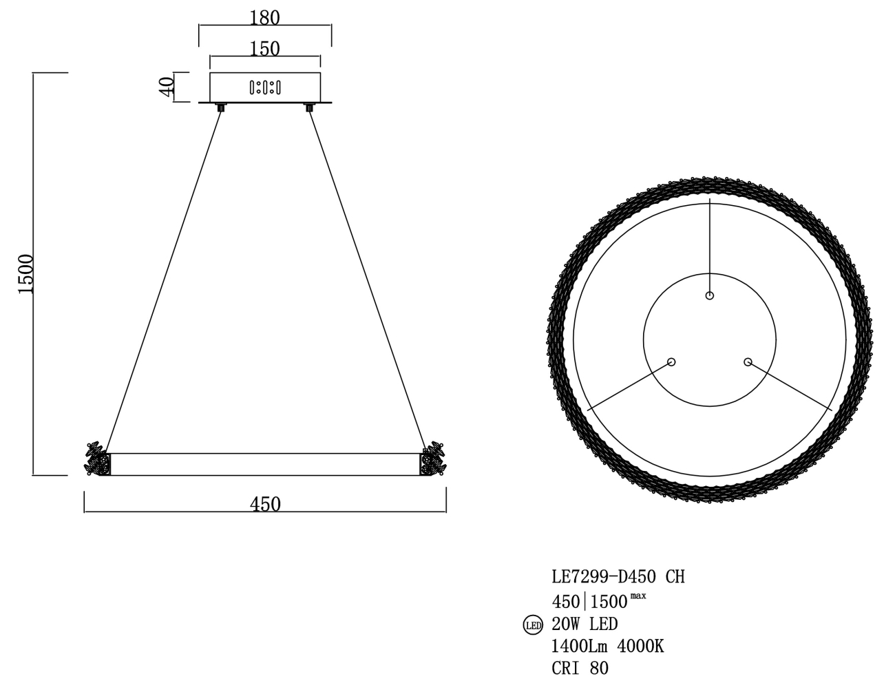 Подвесная люстра LEON Yvet LE7299-D450 CH