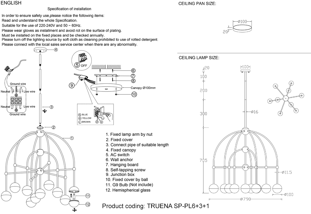 Люстра на штанге Crystal Lux Truena TRUENA SP-PL6+3+1 NICKEL